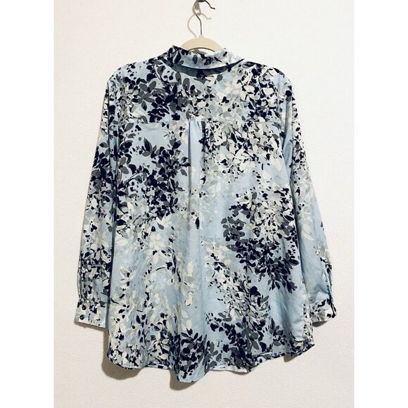 Susan Graver Top Womens 20W Light Blue Floral Button Up Long Sleeve Career Work - Picture 3 of 7